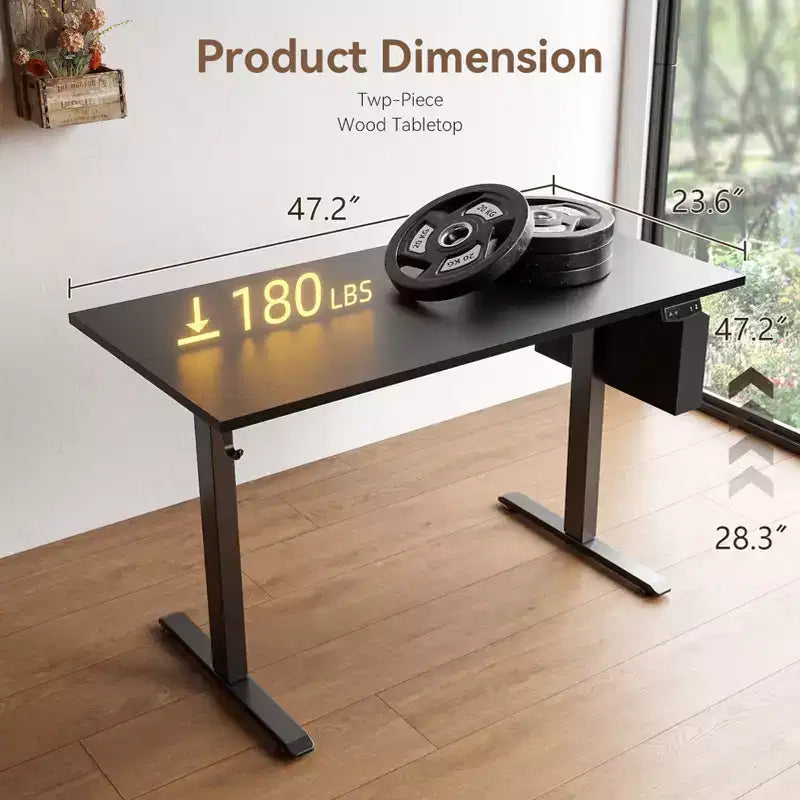 Scrivania elettrica regolabile in altezza Sit-to-Stand con borsa portaoggetti, preimpostazioni di memoria, postazione di lavoro ergonomica per ufficio a casa, 122 cm, nera