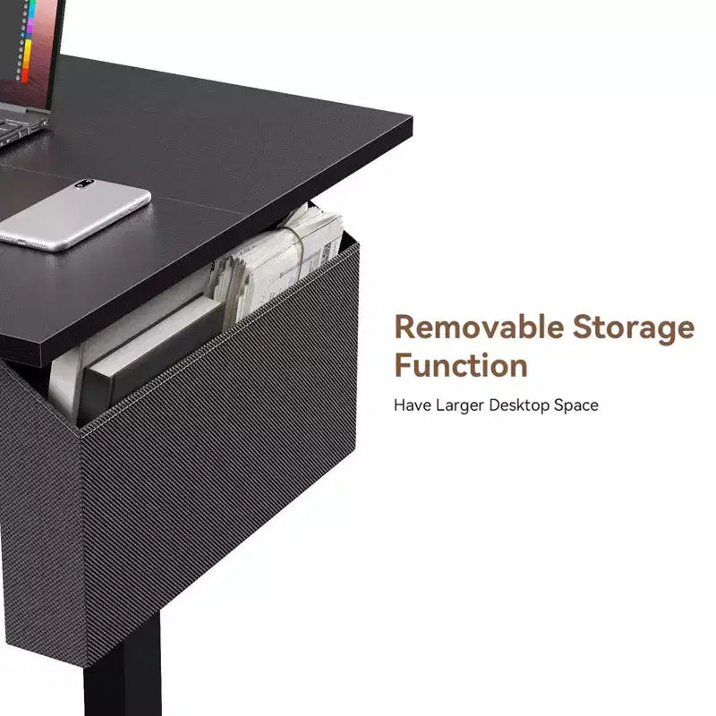 Scrivania elettrica regolabile in altezza Sit-to-Stand con borsa portaoggetti, preimpostazioni di memoria, postazione di lavoro ergonomica per ufficio a casa, 122 cm, nera