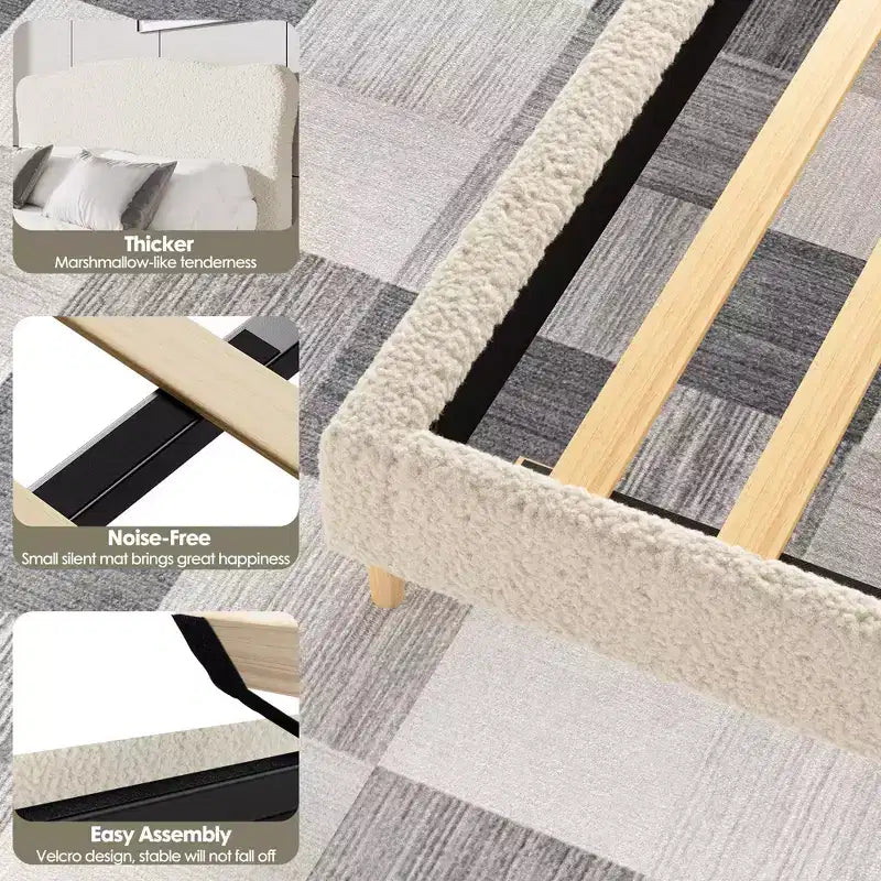 Struttura letto a piattaforma imbottita singola per bambini - Testiera morbida in boucle o a scelta - Supporto a doghe in legno robusto - Senza rumore, non è richiesta la rete a molle