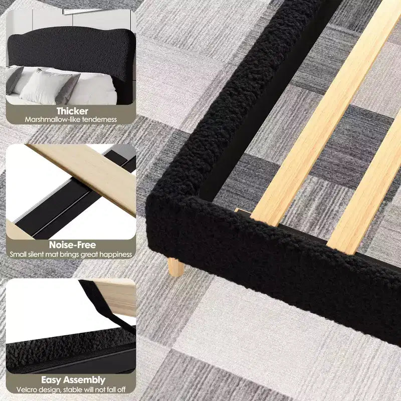 Struttura letto a piattaforma imbottita singola per bambini - Testiera morbida in boucle o a scelta - Supporto a doghe in legno robusto - Senza rumore, non è richiesta la rete a molle