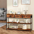 47in Wooden Rustic Brown Industrial Console Sofa Table With 3 Storage Drawers 3 Tier Display Shelves Behind Couch Entryway Living Room Foyer Hallway