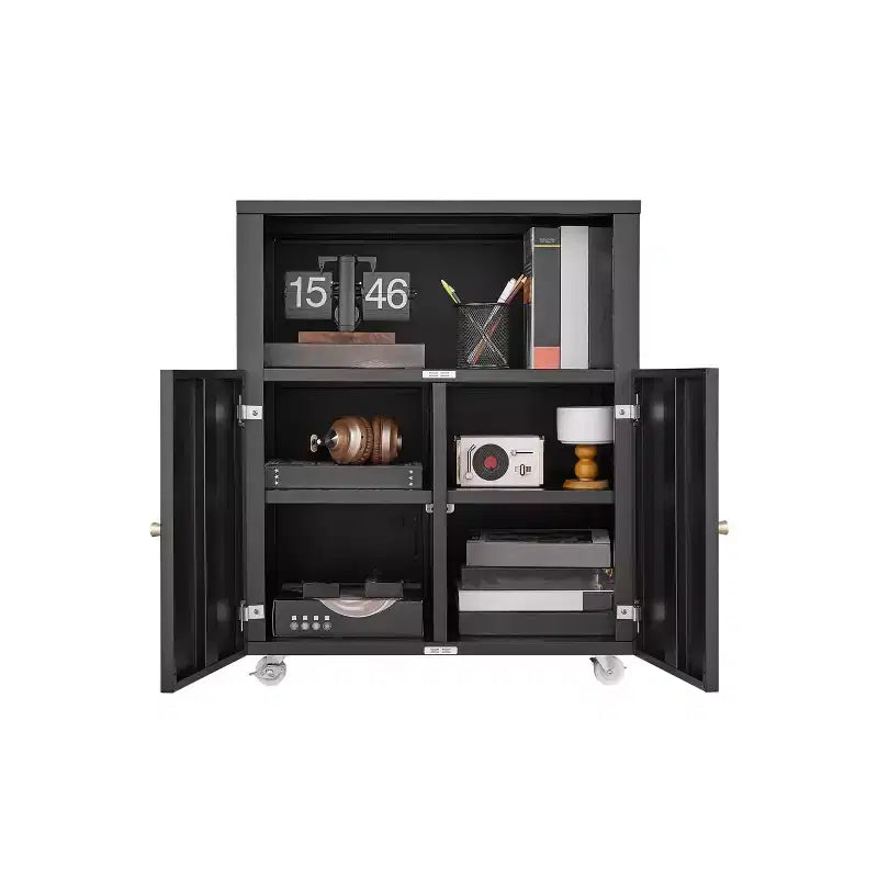 Supporto per stampante in metallo con spazio di archiviazione, mobile per stampante resistente con rotelle e ante, tavolo grande per stampante con ruote per fotocopiatrice e fax da ufficio