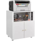 Metal Printer Stand with Storage, Heavy Duty Rolling Printer Cabinet with Doors, Large Printer Table Stand with Wheels for Office Copier Fax