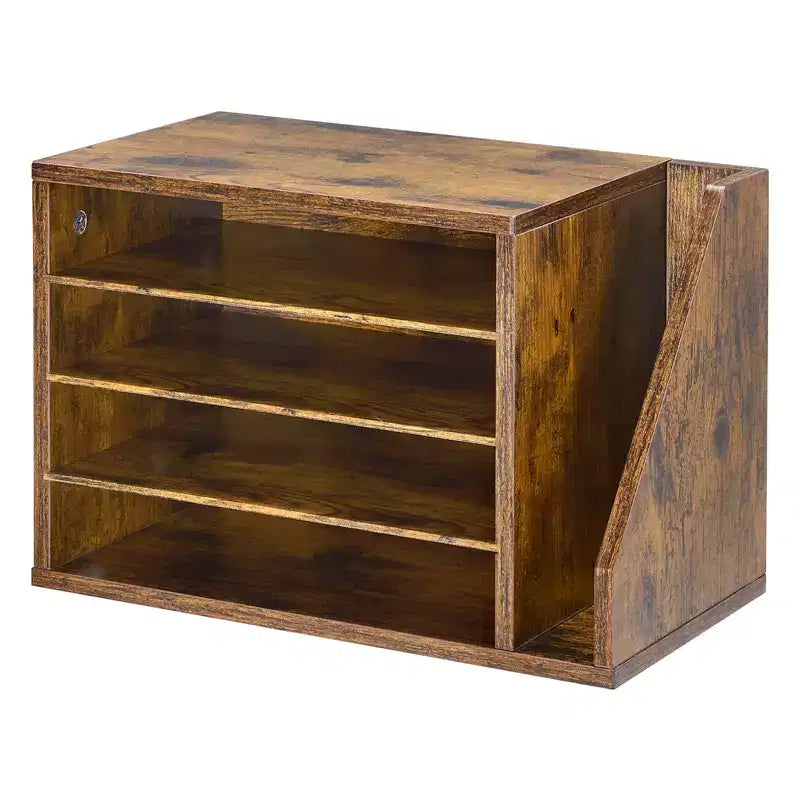 VEVOR Literature Organizer, 4 Compartments Office Mailbox with Detachable Shelves, Wooden Mailbox Sorter with Side Vertical Storage, Brown