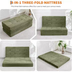 Materasso Tri-Fold da 6 Pollici, Divano Letto Pieghevole da Pavimento con Schiuma di Supporto ad Alta Densità, Letto Portatile per Ospiti per Campeggio, Soggiorno, Tessuto Morbido in Velluto a Coste