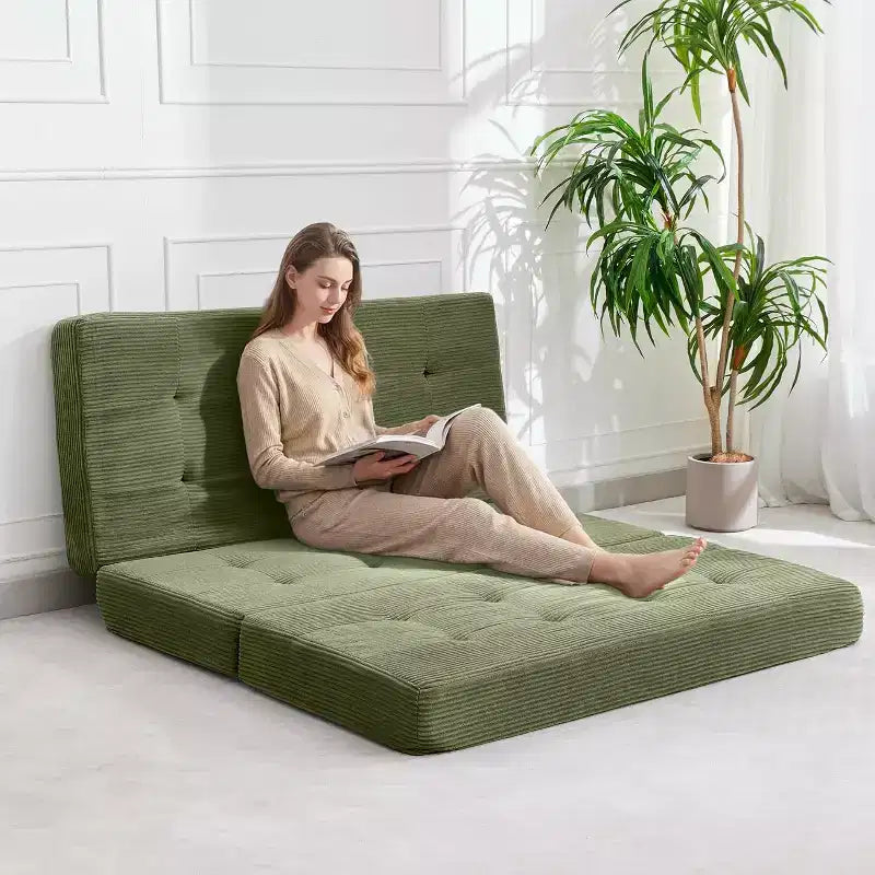 Materasso Tri-Fold da 6 Pollici, Divano Letto Pieghevole da Pavimento con Schiuma di Supporto ad Alta Densità, Letto Portatile per Ospiti per Campeggio, Soggiorno, Tessuto Morbido in Velluto a Coste