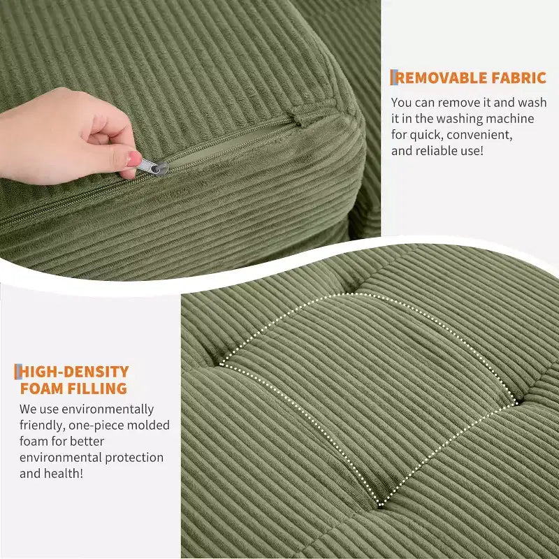 Materasso Tri-Fold da 6 Pollici, Divano Letto Pieghevole da Pavimento con Schiuma di Supporto ad Alta Densità, Letto Portatile per Ospiti per Campeggio, Soggiorno, Tessuto Morbido in Velluto a Coste