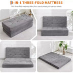 Materasso Tri-Fold da 6 Pollici, Divano Letto Pieghevole da Pavimento con Schiuma di Supporto ad Alta Densità, Letto Portatile per Ospiti per Campeggio, Soggiorno, Tessuto Morbido in Velluto a Coste