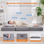 Materasso Tri-Fold da 6 Pollici, Divano Letto Pieghevole da Pavimento con Schiuma di Supporto ad Alta Densità, Letto Portatile per Ospiti per Campeggio, Soggiorno, Tessuto Morbido in Velluto a Coste