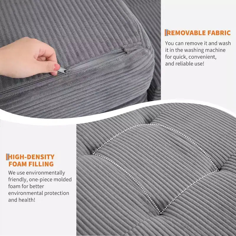 Materasso Tri-Fold da 6 Pollici, Divano Letto Pieghevole da Pavimento con Schiuma di Supporto ad Alta Densità, Letto Portatile per Ospiti per Campeggio, Soggiorno, Tessuto Morbido in Velluto a Coste