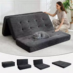 Materasso Tri-Fold da 6 Pollici, Divano Letto Pieghevole da Pavimento con Schiuma di Supporto ad Alta Densità, Letto Portatile per Ospiti per Campeggio, Soggiorno, Tessuto Morbido in Velluto a Coste
