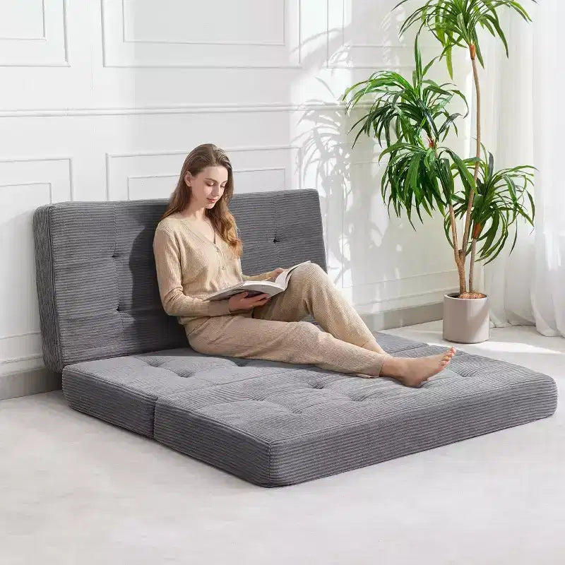 Materasso Tri-Fold da 6 Pollici, Divano Letto Pieghevole da Pavimento con Schiuma di Supporto ad Alta Densità, Letto Portatile per Ospiti per Campeggio, Soggiorno, Tessuto Morbido in Velluto a Coste