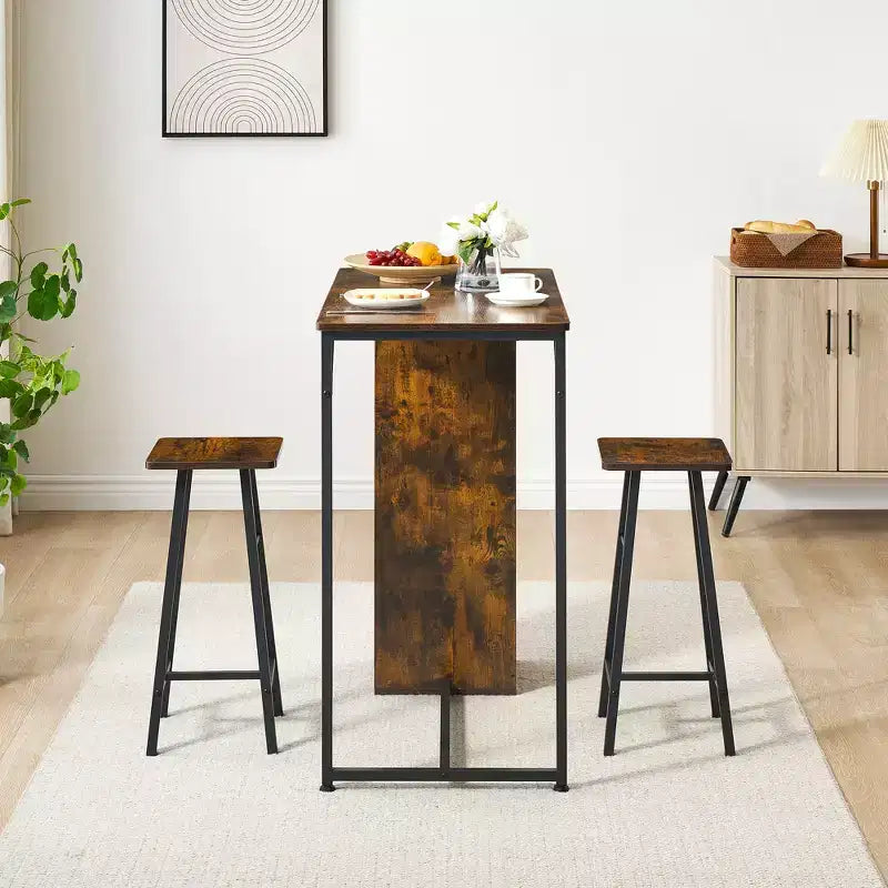 Tavolo da pranzo compatto a 3 pezzi altezza bancone - Tavolo da bar con ripiani portaoggetti, 2 sgabelli per cucine piccole, angolo colazione o appartamento