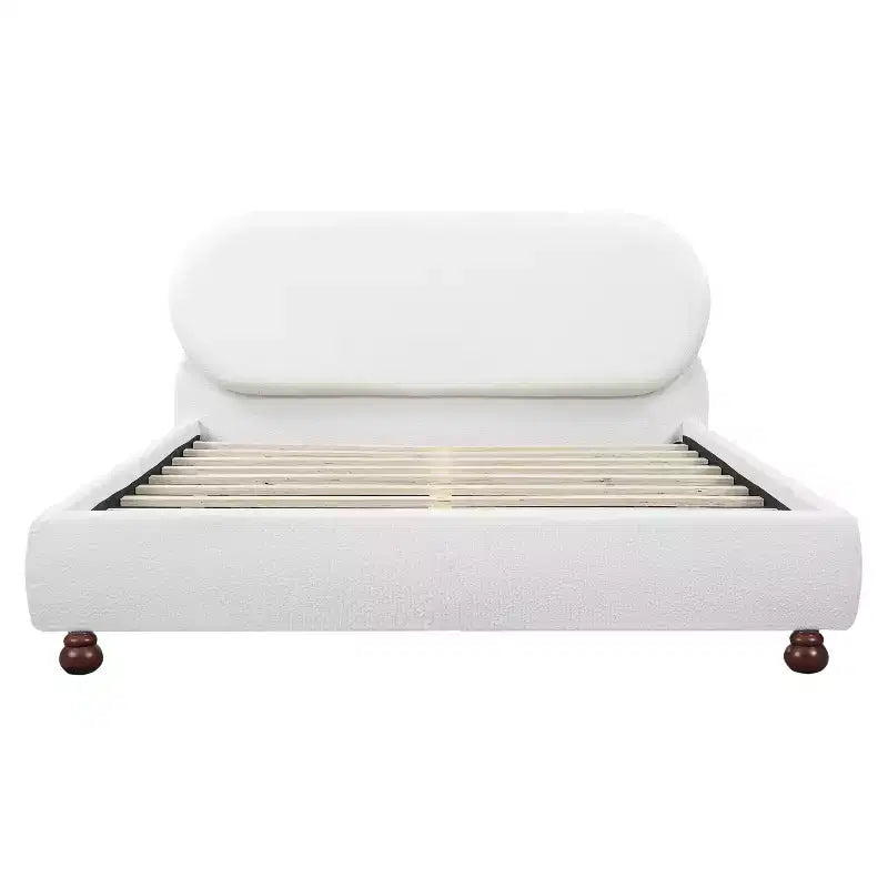 Letto imbottito moderno in bouclé di Rubberwood