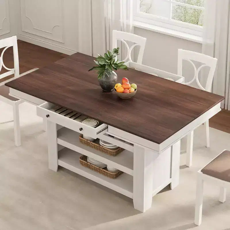 Tavolo da pranzo altezza bancone per 4-6 persone, Tavolo da pranzo alto altezza bar con portabottiglie più profondo, con 2 cassetti e ripiani, Ampio piano d'appoggio per cucina, bar