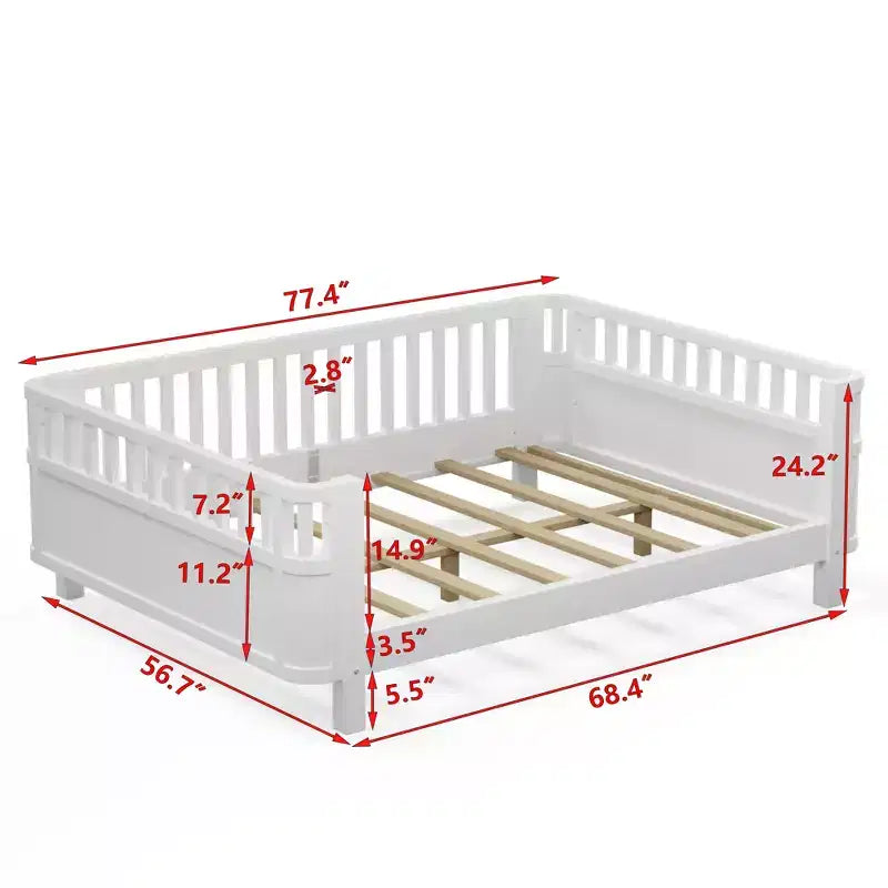 Letto a piattaforma moderno per bambini in legno di pino con ringhiera staccabile