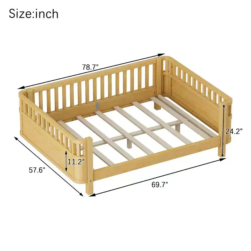 Letto a piattaforma moderno per bambini in legno di pino con ringhiera staccabile
