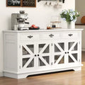 63 Coffee Bar Buffet Cabinet with 4 Mesh Barn Doors & 3 Drawers, Built-in Charging Station & 4 Adjustable Shelves, Storage Cabinet for Living Room