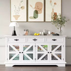 Credenza/mobile bar 63" con 4 ante a griglia e 3 cassetti, stazione di ricarica integrata e 4 ripiani regolabili, mobile contenitore per soggiorno