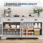 Credenza/mobile bar 63" con 4 ante a griglia e 3 cassetti, stazione di ricarica integrata e 4 ripiani regolabili, mobile contenitore per soggiorno
