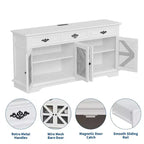 Credenza/mobile bar 63" con 4 ante a griglia e 3 cassetti, stazione di ricarica integrata e 4 ripiani regolabili, mobile contenitore per soggiorno
