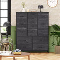 Wooden Fabric Chest of Drawers Large Wardrobe Storage Cabinet with Metal Frame for Living Room Bedroom 100 x 30 x 123 cm Black