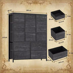 Cassettiera in Tessuto con Struttura in Legno, Grande Armadio Contenitore con Telaio in Metallo per Soggiorno Camera da Letto 100 x 30 x 123 cm Nero