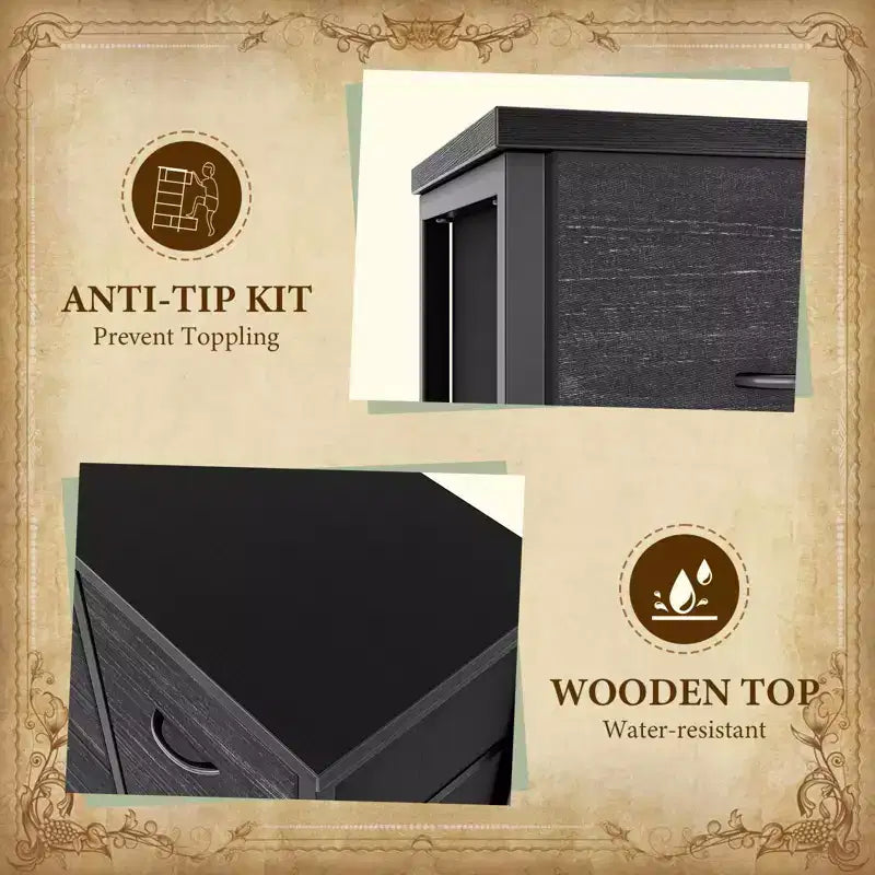 Cassettiera in Tessuto con Struttura in Legno, Grande Armadio Contenitore con Telaio in Metallo per Soggiorno Camera da Letto 100 x 30 x 123 cm Nero
