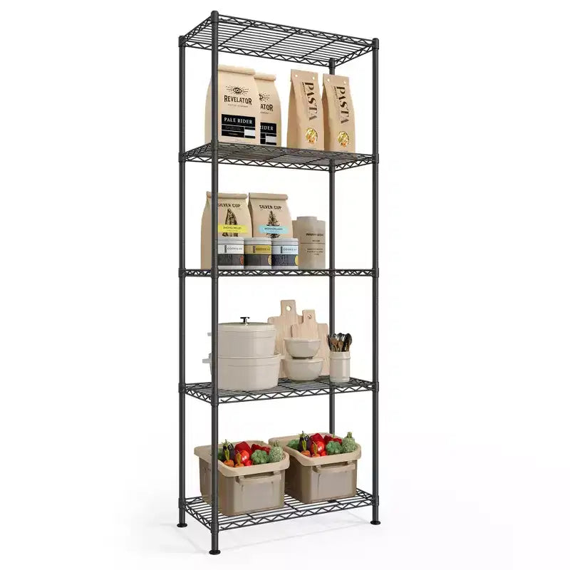 SONGMICS Storage Shelf, Metal Wire Shelving Unit, Adjustable Shelves, 5 Tier, 11.8 x 23.6 x 63.4 Inches, Ink Black