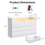Cassettiera moderna a 6 cassetti con stazione di ricarica, luci LED e presa di corrente, Organizzatore a cassetti per camera da letto, soggiorno, ingresso