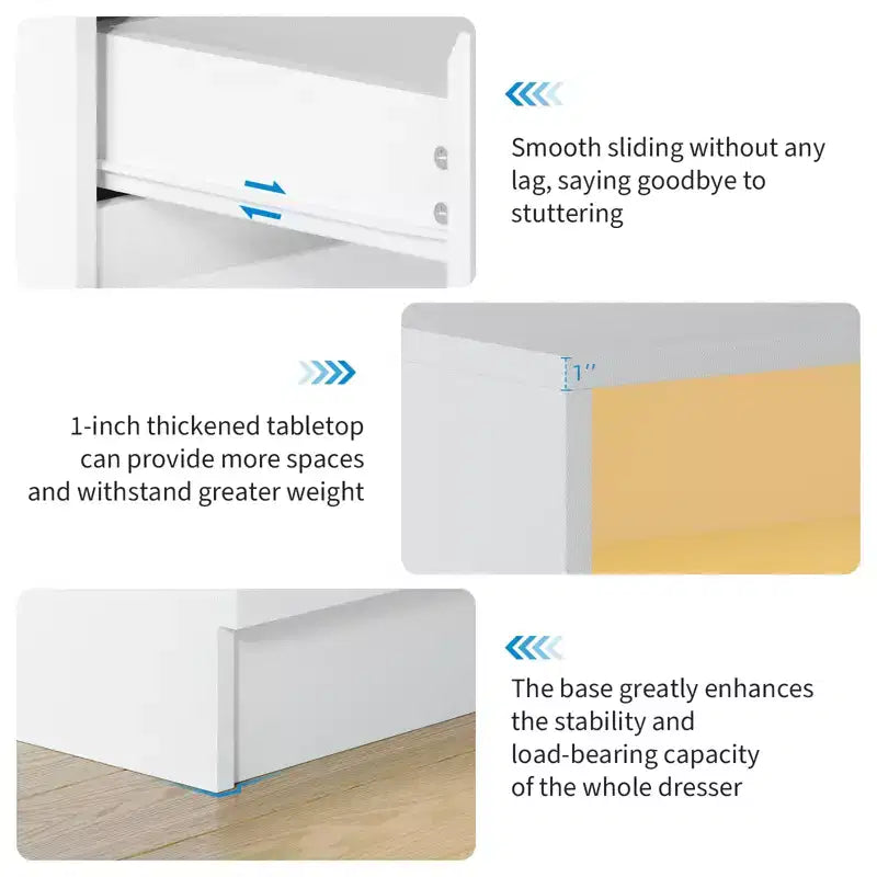 Cassettiera moderna a 6 cassetti con stazione di ricarica, luci LED e presa di corrente, Organizzatore a cassetti per camera da letto, soggiorno, ingresso