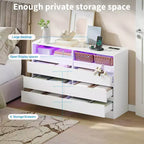 Cassettiera moderna a 6 cassetti con stazione di ricarica, luci LED e presa di corrente, Organizzatore a cassetti per camera da letto, soggiorno, ingresso