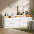 Cassettiera moderna a 6 cassetti con stazione di ricarica, luci LED e presa di corrente, Organizzatore a cassetti per camera da letto, soggiorno, ingresso
