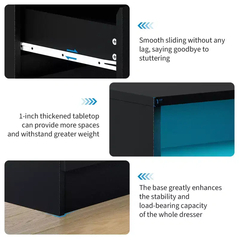 Cassettiera moderna a 6 cassetti con stazione di ricarica, luci LED e presa di corrente, Organizzatore a cassetti per camera da letto, soggiorno, ingresso