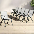 6PCS Modern Aluminum Outdoor Dining Chairs - Quick-Dry Textilene Fabric, Ergonomic Design for Patio, Poolside, Restaurants - Gray