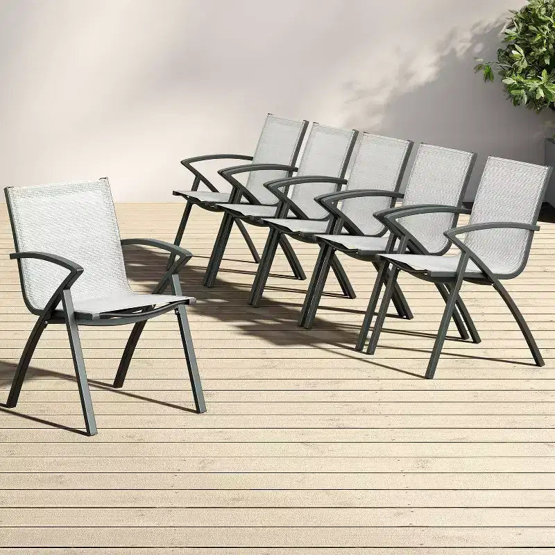6PCS Modern Aluminum Outdoor Dining Chairs - Quick-Dry Textilene Fabric, Ergonomic Design for Patio, Poolside, Restaurants - Gray