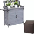 Garvee Outdoor Potting Bench Table Storage Cabinet, Work Bench with Storage Shelf & Galvanized Tabletop,Gray