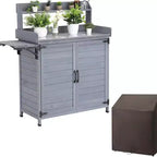 Garvee Outdoor Potting Bench Table Storage Cabinet, Work Bench with Storage Shelf & Galvanized Tabletop,Gray