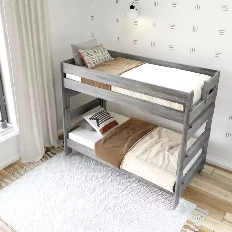 Letto a Castello in Legno Massello con Struttura a Capanna per Adulti