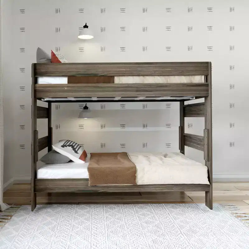 Letto a Castello in Legno Massello con Struttura a Capanna per Adulti