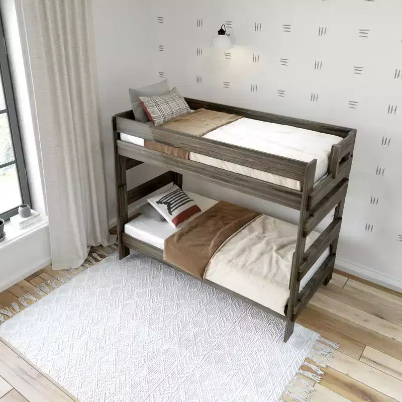 Letto a Castello in Legno Massello con Struttura a Capanna per Adulti
