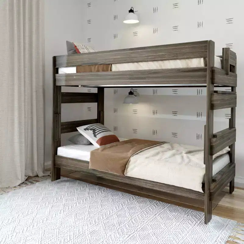 Letto a Castello in Legno Massello con Struttura a Capanna per Adulti