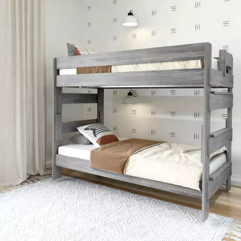Letto a Castello in Legno Massello con Struttura a Capanna per Adulti
