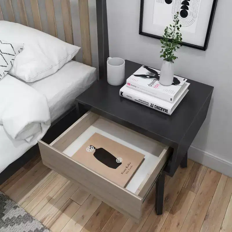 Comodino in legno massello con cassetto portaoggetti, tavolino moderno piccolo
