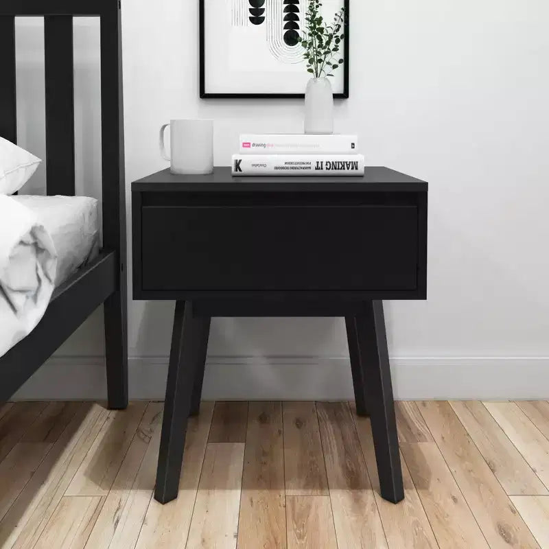 Comodino in legno massello con cassetto portaoggetti, tavolino moderno piccolo