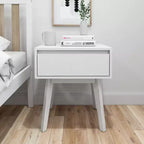Comodino in legno massello con cassetto portaoggetti, tavolino moderno piccolo