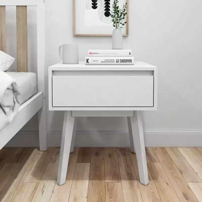 Comodino in legno massello con cassetto portaoggetti, tavolino moderno piccolo