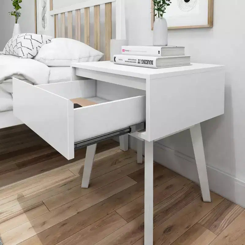 Comodino in legno massello con cassetto portaoggetti, tavolino moderno piccolo