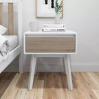 Comodino in legno massello con cassetto portaoggetti, tavolino moderno piccolo