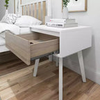 Comodino in legno massello con cassetto portaoggetti, tavolino moderno piccolo